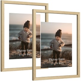 eletecpro 11x14 Solid Oak Wood Floating Picture Frame with Real Glass Cover, Wooden Frames Display Photo for Multiple Size up to 11x14 for Wedding, Party, Home Decor, 2 Pack