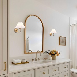 IBalody Gold Wall Sconces Pleated Fabric Wall Lamp Elegant Bedside Wall Lights Bathroom Dresser Vanity Light Hardwired Wall Lighting for Bedroom Living Room Hallway Kitchen