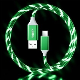 DHBY USB A to USB Type C Android Charger Cable Fast Charging High Data Speed Light Up LED Current Flowing Compatible with All Type C Device-USB A to C Green/39 Inches