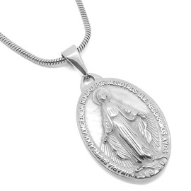 BOBIJOO JEWELRY - Medal Pendant Virgin Mary Miraculous Steel, Silver Communion + String