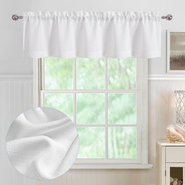Chyhomenyc White Valance for Windows, Faux Linen Slub Textured Semi Sheer Small Window Kitchen Valance Curtain, Rod Pocket Cafe Valance for Bathroom Laundry Basement, 60Wx14L inch, 1 Piece
