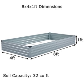Foxlang 8x4x1ft(2 Pack) Galvanized Raised Garden Bed,Outdoor Planter Box Metal Patio Kit Planting Bed for Vegetables Flowers Herb,Grey