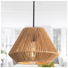 Gudicati 9.64" Boho Rattan Pendant Light Fixture Vintage Farmhouse Mini Hand Woven Bamboo Pendant Lighting Retro Small Wicker Basket Pendant Light for Kitchen Island, Bedroom, Dining Room, Hallway