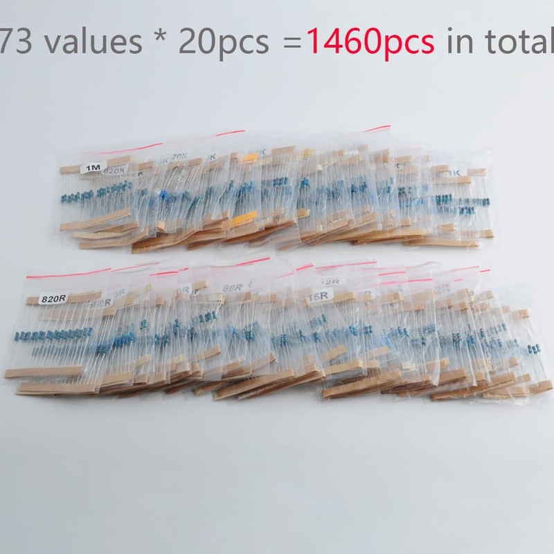 DIYmalls 1460pcs/set 1/4W Metal Film Resistor Assortment Kit 1% Precision