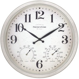 Presentime & Co 16" Farmhouse Series in/Outdoor Clock with Thermometer & Hygrometer, Weathered White Color. Weather Thermometer, Weather Station, Farmhouse Décor, Outdoor Décor, Wall Décor.