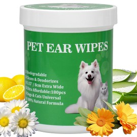 Lisveory 180ct Dog Ear Cleaner Wipes, 8cm XL-Size Ear Wipes for Dogs and Cats, Remove Ear ax Debris, Relief Ear Itchy, Eliminate Odors, All Natural Pet Otic Cleaning Wipes