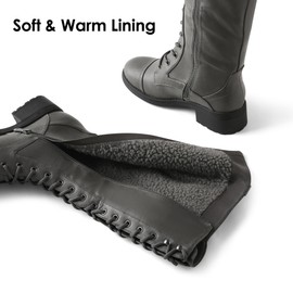 DREAM PAIRS Women's Pu Knee High Riding Combat Boots,Size 8.5,Grey,GEORGIA