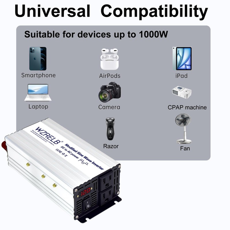 WZRELB 1000W Power Inverter 12V DC to 110V 120V AC,2000W