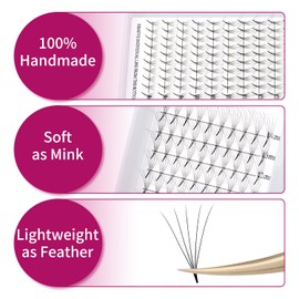 Fadlash (5D-0.07-D-(8-14) Volume Eyelashes Pre-Fanned 5D Pre-Made Russian Eyelash Extension Volume Bouquet 0.07 D Curl 8-14 mm Mix Short Handle Natural Volume Eyelashes