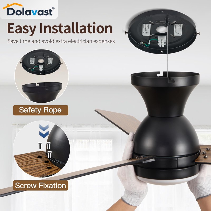 Dolavast Ceiling Fans with Lights, 48 inch Low Profile Ceiling