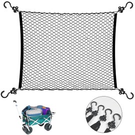 Cargo Net for Beach Cart, Car Cargo Nets for Utility Folding Wagon, Garden Cart, Folding Trolley Cart with Storage Bag, Made of Heavy Duty Nylon Net / 38"X32"