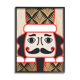 Stupell Industries Holiday Nutcracker Figurine Geometric Glamour Deco Pattern, Designed by Daphne Polselli Black Framed Wall Art, 11 x 14, Multi-Color