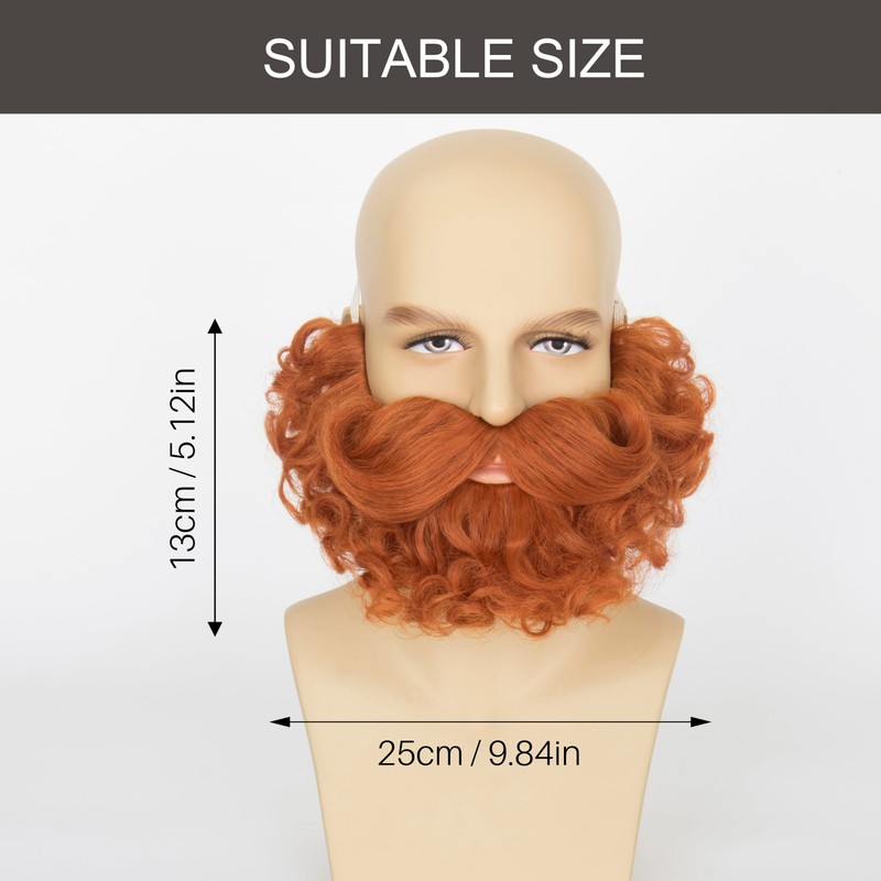 Yan Dream Men Short Auburn Curly Fake Beard Classic Full