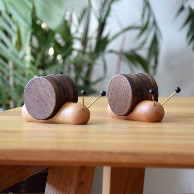 Wood Mug Coaster Heat Insulation Cute Snail Shape 5pcs Wooden