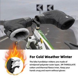 ROCKBROS Bike Handlebar Mittens Cold Weather Thinsulate Thermal Bicycle Mittens Pogies Handlebar Cover Gloves for Mountain Commuter MTB Fat Bike