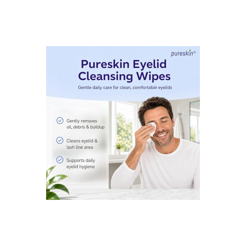 Pureskin Eyelid Wipes with Tea Tree Oil - No-Rinse Eye