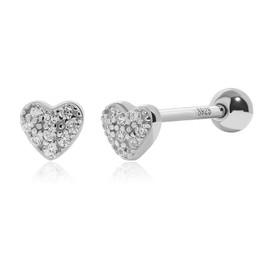 Meissa 925 Sterling Silver Heart Flat Back Earrings for Women Screw Back Nickel Free Earrings Tiny Hypoallergenic Toddler Earrings, Silver