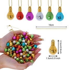100pcs Mini Christmas Bulb Balls Ornaments Colorful Plastic Light Bulb Miniature Beads with Hanging Rope Christmas Tree Pendant Ornaments Holiday Party Decoration