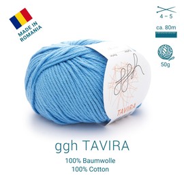 ggh Tavira Box | 6 x 50 g (Total 300 g) Cotton for Knitting or Crocheting - Colour 015 - Aqua Blue