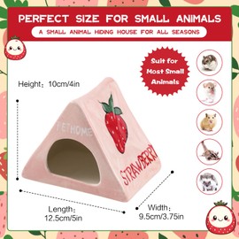 SUSOO Large Ceramic Hamster Hideout with Cute Strawberry Design, Four Seasons Universal Hamster House for Small Animals, Easy to Clean Guinea Pig Hide Bed for Hamster Cage Accessories and Dwarf Toys
