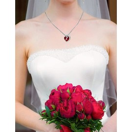 SILVERKITY 925 Sterling Silver Rose Flower Heart Birthstones Necklace for Women with Austria Crystal, Pendants Gifts, Anniversary Birthday Jewelry Gift for Wife Mom Daily Wear