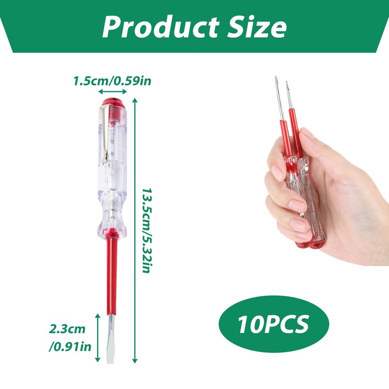 10 Pieces Phase Tester Screwdriver, 100V-500V Voltage Tester Screwdriver, Current