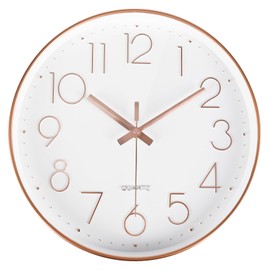 Yoiolclc Wall Clock 10 Inch Battery Operated Modern Round Non-Ticking Wall Clocks for Kitchen, Office, Classroom (Rose Gold)