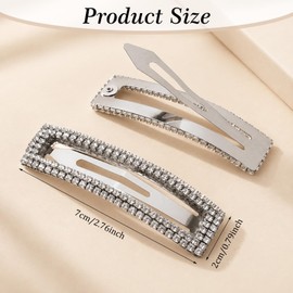 4 Pack Silver Barrettes, Rectangular Rhinestone Hair Clips