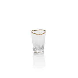 Zodax Aperitivo Triangular Stemware or Glassware - Clear with Gold Rim - Set of 6 Shot Glasses