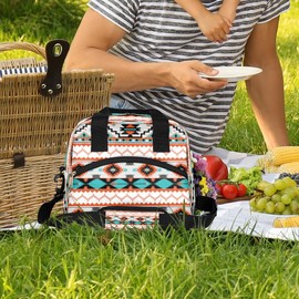 SinSenMa Aztec Fashion Insulated Lunch Bag Western Lunch Box for Women Girl with Shoulder Strap Tote Bag Reusable Large Containers Meal Prep for School Work Picnic Thermal Cooler Bag