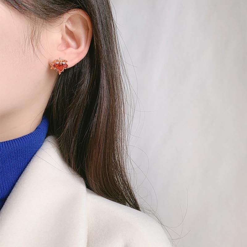 Thanksgiving Maple Leaf Earrings Orange Crystal Maple Leaf Hoop Earrings