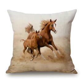 Animlas Pillow Cover 18x18 Inch Horses and Kids Run in Fields Farm Farmhouse Decorative Throw Pillow Cover Square Cushion Case for Home Sofa Couch Decoration