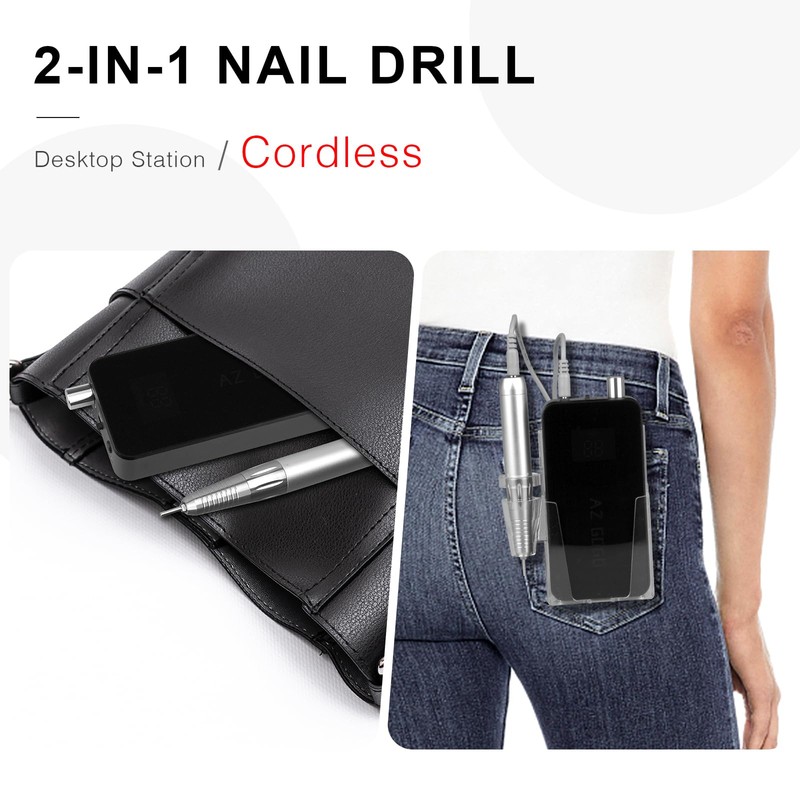 AZ GOGO Nail Drill Machine, 35000RPM Rechargeable Professional Portable Nail