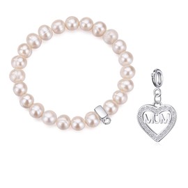 Philip Jones Freshwater Baroque Pearl Bracelet with Mum Heart Charm Created with Zircondia® Crystals