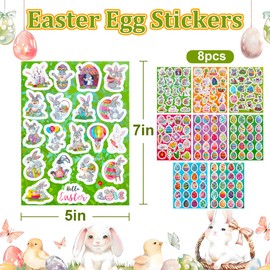 Easter Stickers,8 Sheets Happy Easter Stickers for Kids Egg Bunny Stickers,Gift Decorations 5 x 7inches (160PCS)