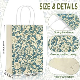24Pack William Morris Paper Gift Bags with Handles Vintage Flowers Printed Goodie Gift Bags for Birthday Wedding Spring Holidays Tea Party Supplies (Style1)