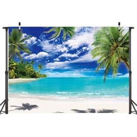 Summer Beach Backdrop 7x5FT Tropical Palm Leaves Hawaiian Beach Photography Background Aloha Luau Pool Party Decorations Supplies Photo Booth Props