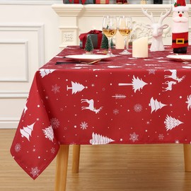 JOLLYTOP Christmas Tablecloth Xmas Table Decoration Waterproof Table Cloth with Deer, Home Party decorative Tablecover Washable,Table Cover for Outdoor Indoor Kitchen,WxL 54"x79",White