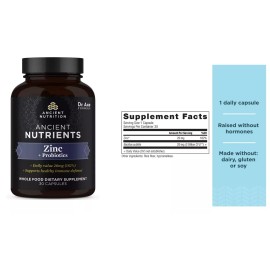 Ancient Nutrition Dr Axe Probiotics and Zinc Supplement 30 count Capsules, Supports Immune System