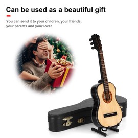 Classic Guitar Model, Miniature Wooden Miniature Guitar Musical Instrument Ornaments with Stand/Guitar Case, for Dollhouse Model Birthday Gift Home Decoration (8 x 2.4 x 1.8 inches)