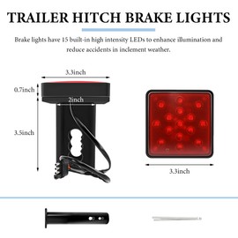 NYTKL 15 LED Brake Light Trailer Hitch Cover, Super Bright Red Lens Square Tail Light Towing Hitch Cover, Waterproof Smoked Lens Brake Lamp Fit 2" Receiver for Towing Truck SUV RV (Red)