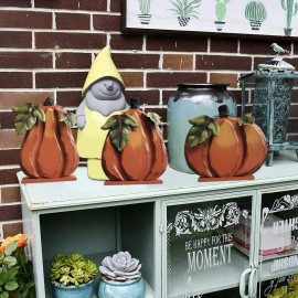 Y&K Decor Standing Flat Rustic Wood Pumpkin Decor for Fall Harvest Thanksgiving Tabletop
