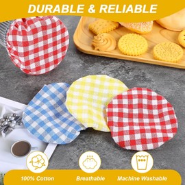 6 fundas de tela para tarros, coloridas fundas de tela a cuadros para masa madre, funda de tela reutilizable para tapa de frasco de masa madre para fermentación, cubiertas de tela transpirable para