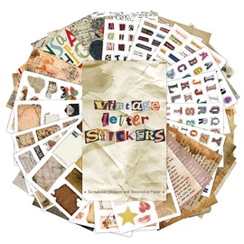 600+ Scrapbook Stickers and 20 Sheets Scrap Paper Book for Scrapbooking, Vintage Letter & Number Stickers for Journaling, Junk Journal Supplies, Planner, DIY Crafts Arts
