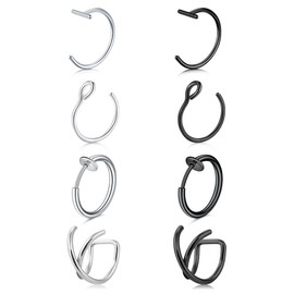 Longita Fake Lip & Nose Rings - Hoop, Snake Bite, Clip - Non-Piercing Silver & Black