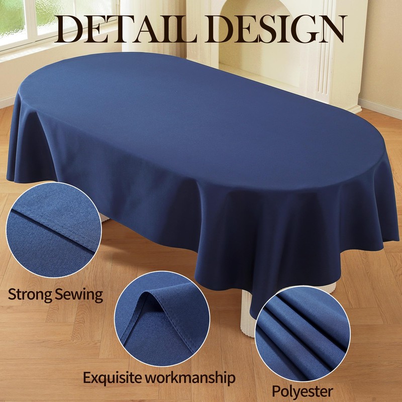 TC LUDUAN Classic Navy Blue Oval Tablecloth - Made of