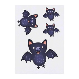 4 x 'Cute Bat Flying' Temporary Tattoos - Water Resistant, Skin-Safe, Non-Toxic Transfers, Mixed Sizes (TO00084794)