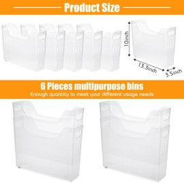 Qunclay 6 Plastic Freezer Organizer Bins with Wheel Set Clear Tall Narrow Kitchen Pantry Organizer Snack Storage Containers for Office Refrigerator(10 x 13.3 x 3.5 Inches)