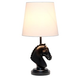 Simple Designs LT1089-BLK 17.25" Tall Polyresin Decorative Chess Horse Bedside Table Desk Lamp w White Tapered Fabric Shade for Décor, Accent Lighting, Gameroom, Kids', Living Room, Bedroom, Black