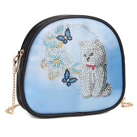 ISAKEN 5D Diamond Painting Shoulder Bag DIY Diamond Painting Cross Body Bag Diamond Art Painting Handbag Zip Clutch Bag for Girls Women Party Travel, cat